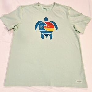 Life Is Good Crusher Men's Light Green T-Shirt with Wavy Turtle Design